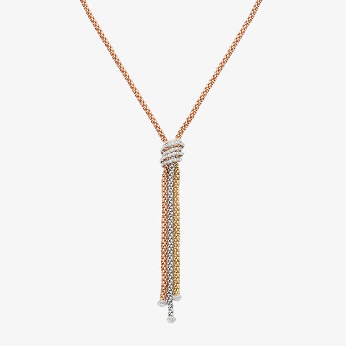 Fope 18k Tri Gold Diamond Solo MiaLuce Necklace
