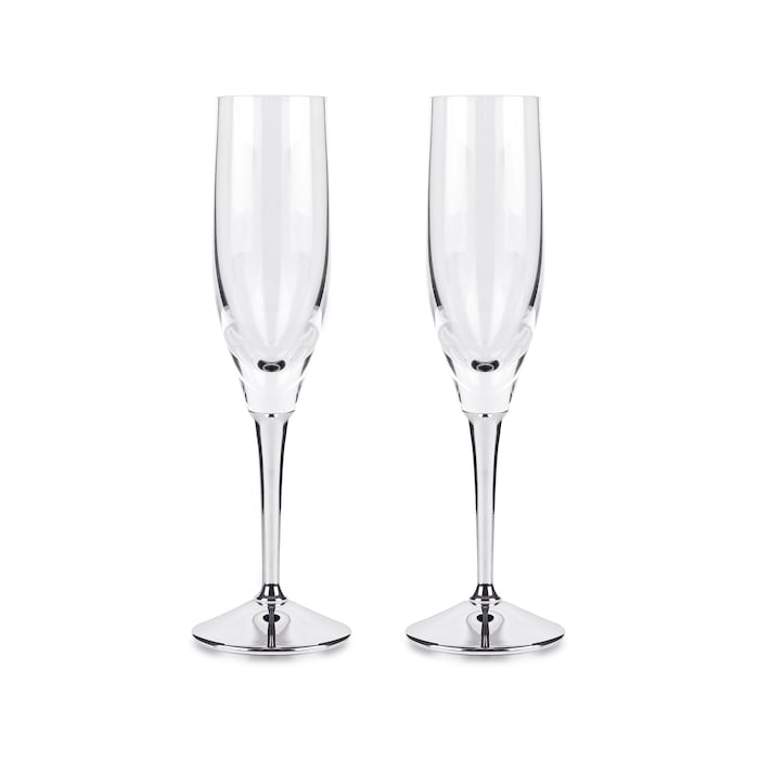 Mappin & Webb Silver Plate and Crystal Pair of Champagne Flutes