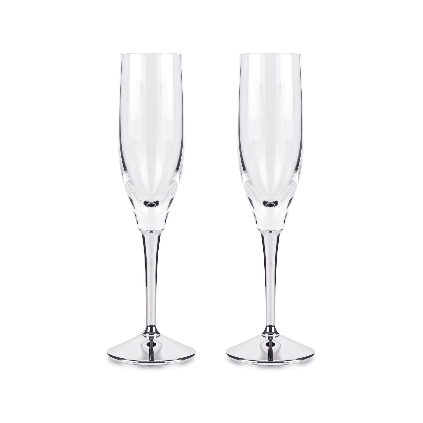 Mappin & Webb Silver Plate and Crystal Pair of Champagne Flutes