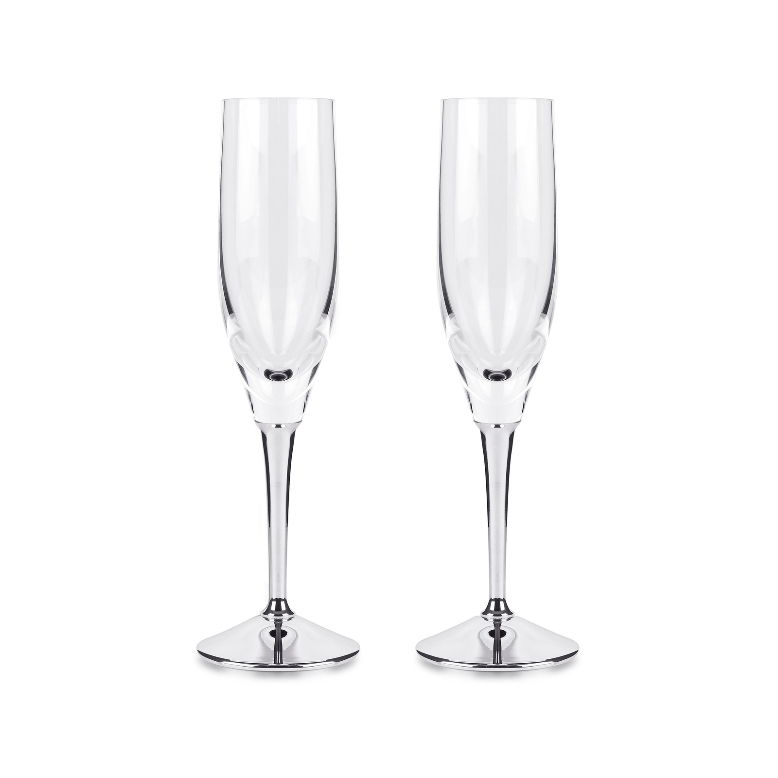 Mappin & Webb Silver Plate and Crystal Pair of Champagne Flutes D091 ...