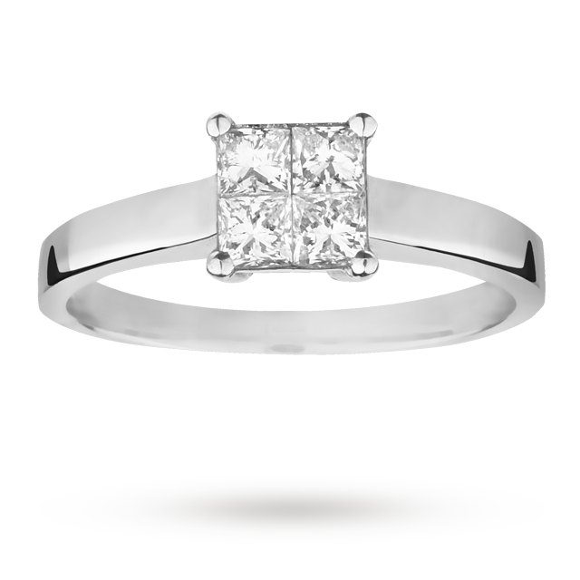 Goldsmiths Princess Cut 0.50 Total Carat Weight Diamond Cluster Ring Set In 18 Carat White Gold