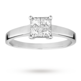 Goldsmiths Princess Cut 0.50 Total Carat Weight Diamond Cluster Ring Set In 18 Carat White Gold