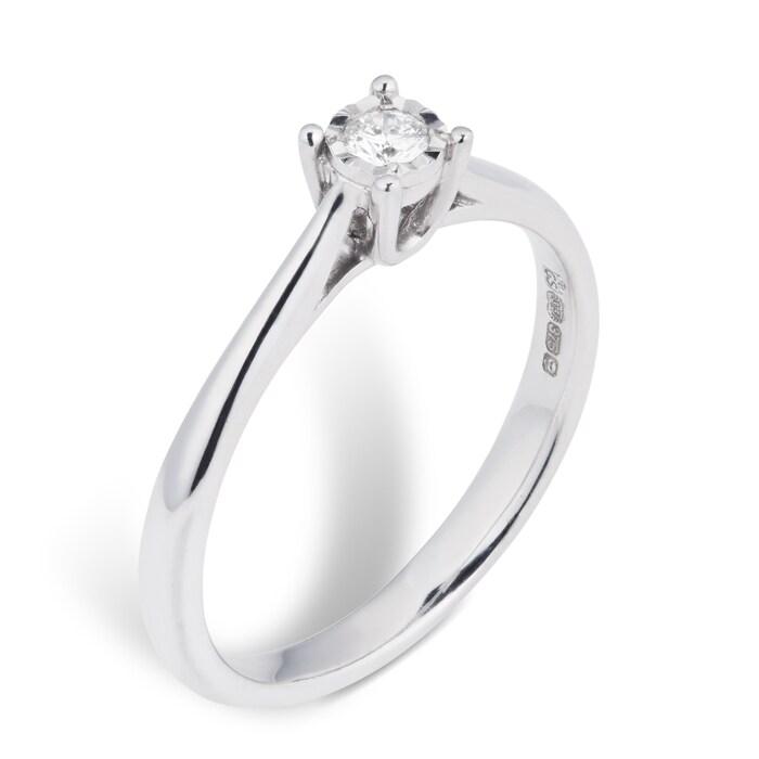 Goldsmiths Brilliant Cut 0.08 Carat Solitaire Diamond Ring In 9 Carat White Gold