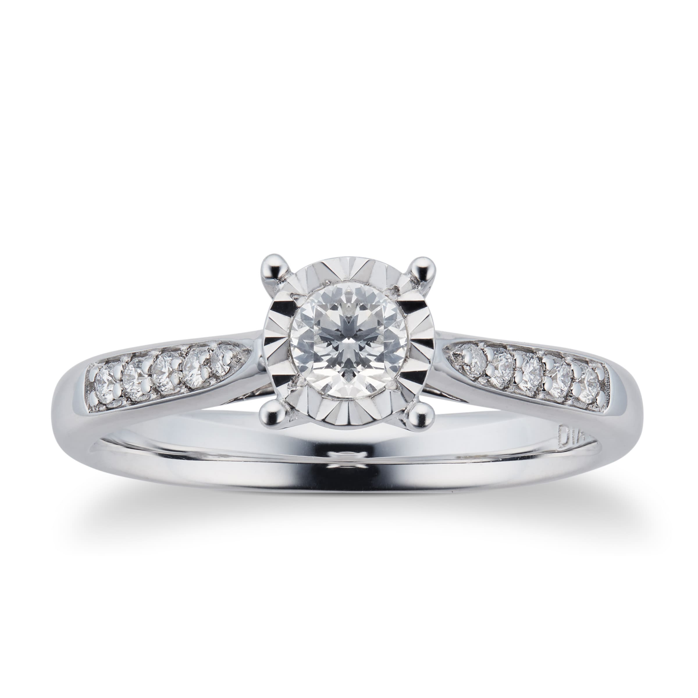 Brilliant Cut 034 Total Carat Weight Solitaire And Diamond Set Shoulders Ring In 9 Carat White Gold Ring Size L