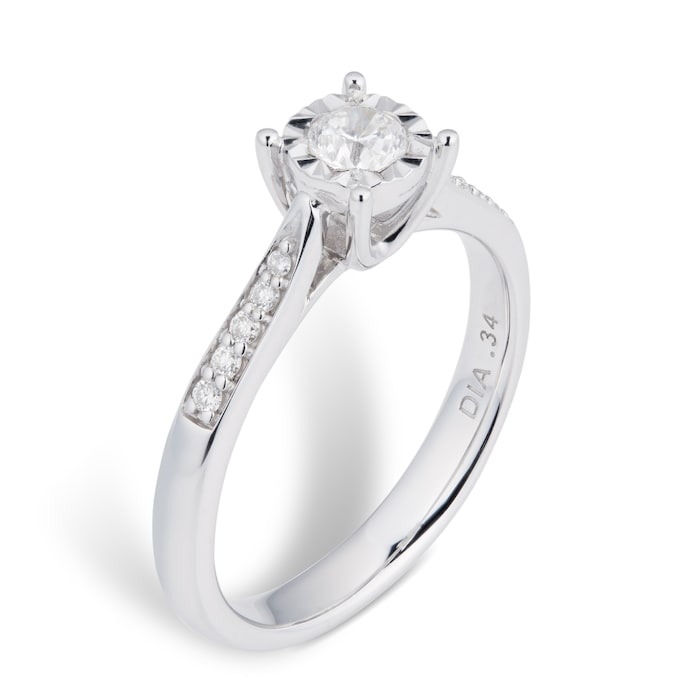 Goldsmiths Brilliant Cut 0.34 Total Carat Weight Solitaire And Diamond Set Shoulders Ring In 9 Carat White Gold