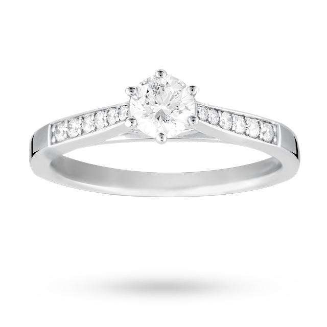 Goldsmiths Brilliant Cut 0.42 Total Carat Weight Solitaire And Diamond Set Shoulders Ring Set In 18 Carat White Gold