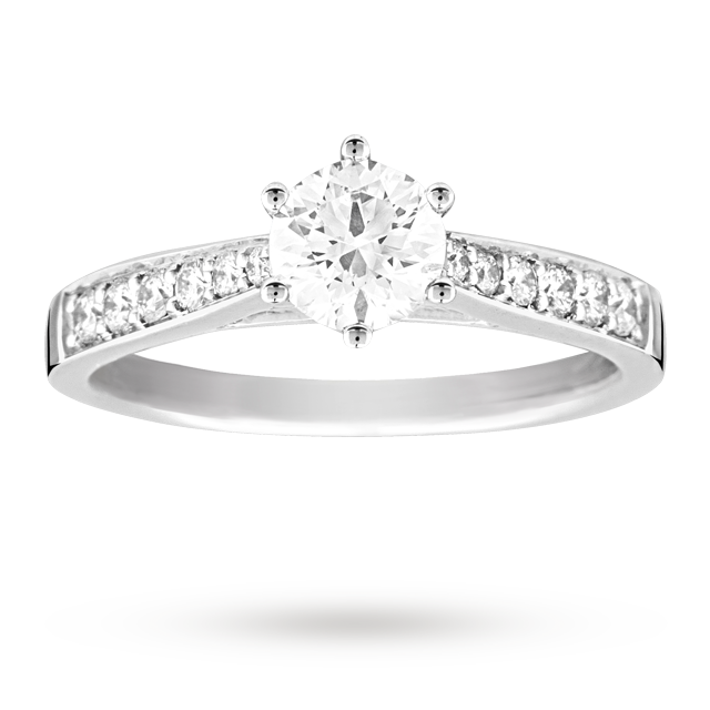 Goldsmiths Brilliant Cut 0.65 Total Carat Weight Solitaire And Diamond Set Shoulders Ring Set In 18 Carat White Gold
