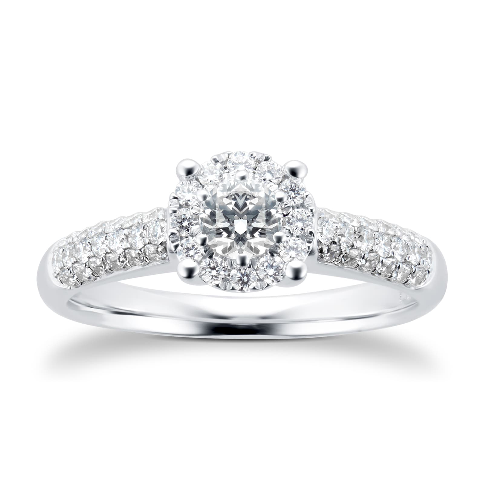 Brilliant Cut 0.48 Total Carat Weight Cluster And Diamond Set Shoulders Ring Set In 9 Carat White Gold - Ring Size M