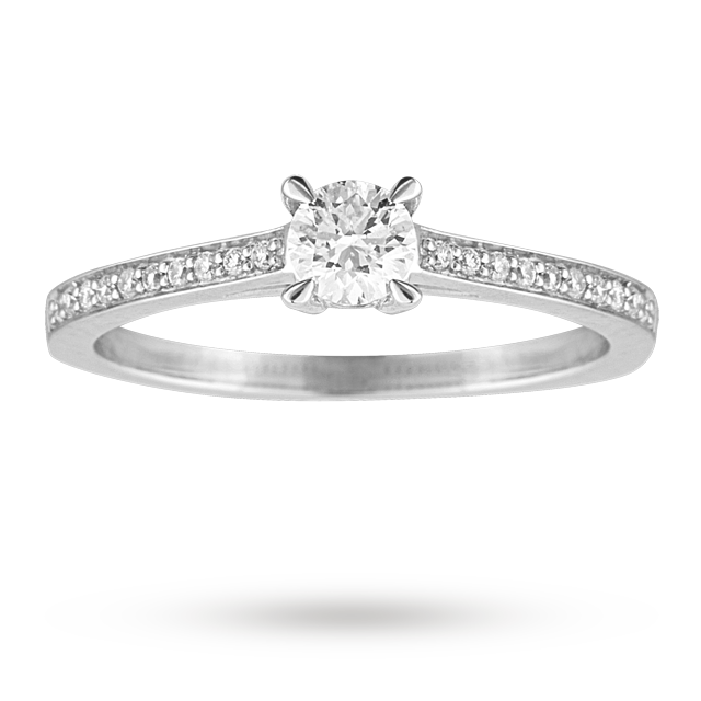 Goldsmiths Brilliant Cut 0.30 Total Carat Weight Solitaire And Diamond Set Shoulders Ring In 18 Carat White Gold