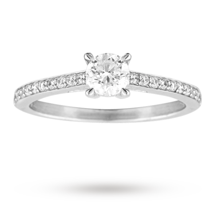 Goldsmiths Brilliant Cut 0.45 Total Carat Weight Solitaire And Diamond Set Shoulders Ring In 18 Carat White Gold
