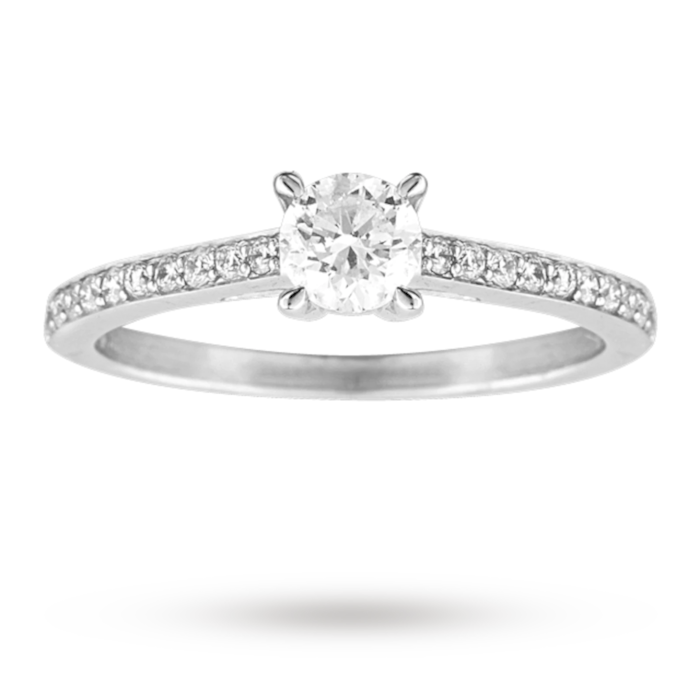 Goldsmiths Brilliant Cut 0.45 Total Carat Weight Solitaire And Diamond Set Shoulders Ring In 18 Carat White Gold - Ring Size J