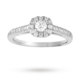 Goldsmiths Brilliant Cut 0.40 Total Carat Weight Diamond Halo Ring With Diamond Set Shoulders In 18 Carat White Gold