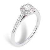 Goldsmiths Princess Cut 0.40 Total Carat Weight Diamond Halo Ring With Diamond Set Shoulders In 18 Carat White Gold