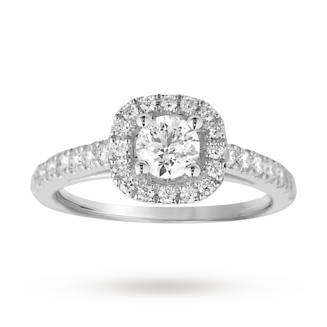 Goldsmiths Brilliant Cut 1.00 Total Carat Weight Diamond Halo Ring With Diamond Set Shoulders In 18 Carat White Gold