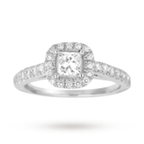 Goldsmiths Princess Cut 1.00 Total Carat Weight Diamond Halo Ring With Diamond Set Shoulders In 18 Carat White Gold - Ring Size J