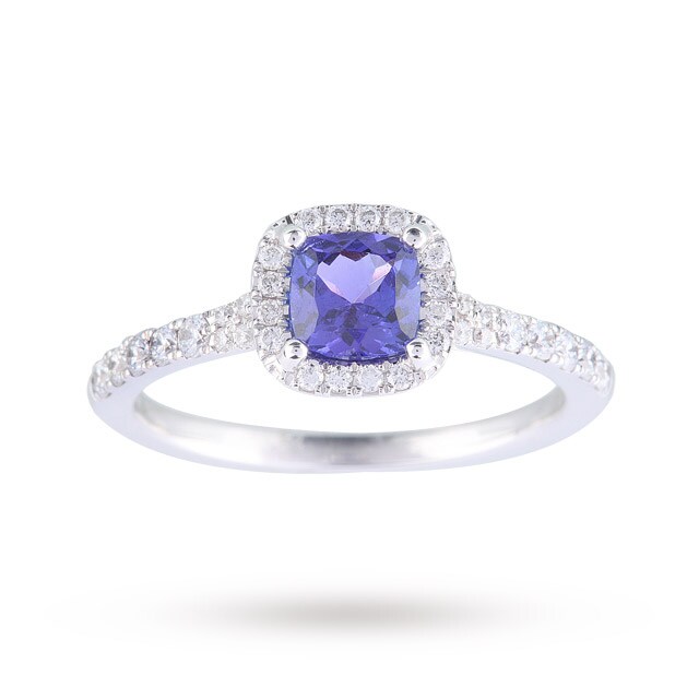 Goldsmiths Tanzanite And 0.37ct Diamond Halo Ring In 18 Carat White Gold Goldsmiths Tanzanite And 0.37ct Diamond Halo Ring In 18 Carat White Gold