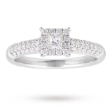 Goldsmiths Princess Cut 0.47 Carat Total Weight Diamond Solitaire Ring With Diamond Set Shoulders In 9 Carat White Gold - Ring Size S
