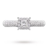 Goldsmiths Princess Cut 0.47 Carat Total Weight Diamond Solitaire Ring With Diamond Set Shoulders In 9 Carat White Gold - Ring Size S