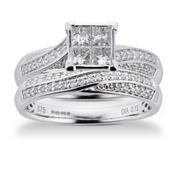 06015946 - Princess And Brilliant Cut 0.76 Carat Total Weight Diamond Bridal Set In 9 Carat White Gold