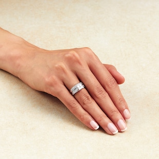 Goldsmiths Princess And Brilliant Cut 0.76 Carat Total Weight Diamond Bridal Set In 9 Carat White Gold