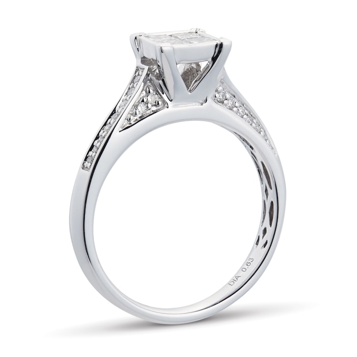 Goldsmiths Princess And Brilliant Cut 0.76 Carat Total Weight Diamond Bridal Set In 9 Carat White Gold - Ring Size J
