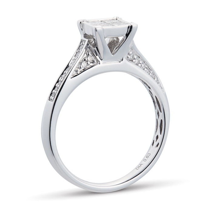 Goldsmiths Princess And Brilliant Cut 0.76 Carat Total Weight Diamond Bridal Set In 9 Carat White Gold - Ring Size K