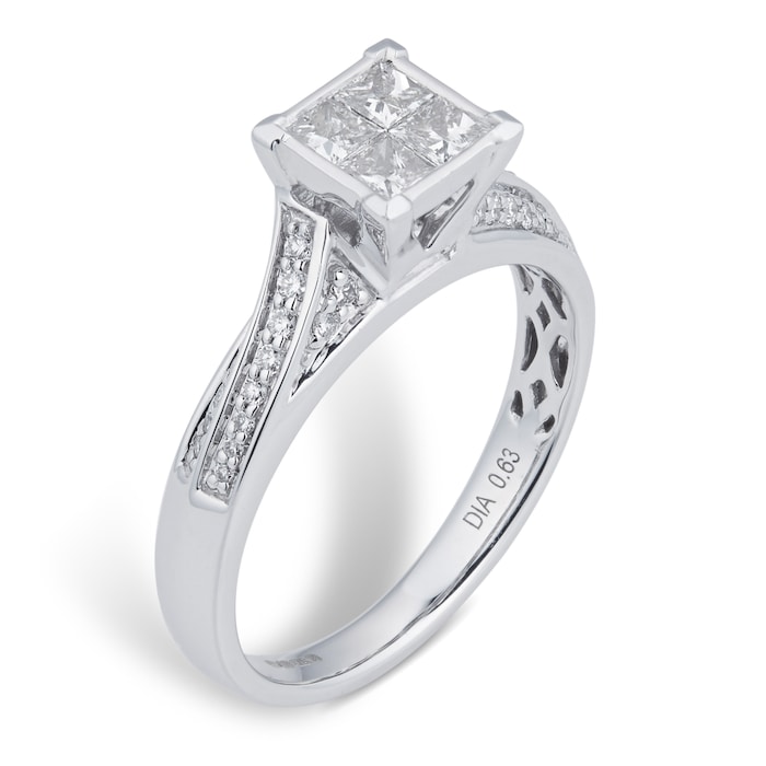 Goldsmiths Princess And Brilliant Cut 0.76 Carat Total Weight Diamond Bridal Set In 9 Carat White Gold
