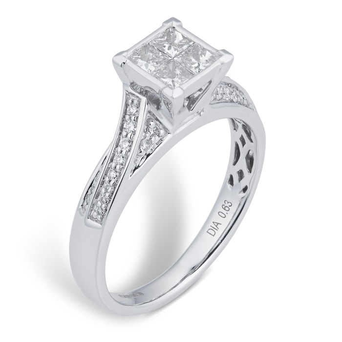 Goldsmiths Princess And Brilliant Cut 0.76 Carat Total Weight Diamond Bridal Set In 9 Carat White Gold - Ring Size J