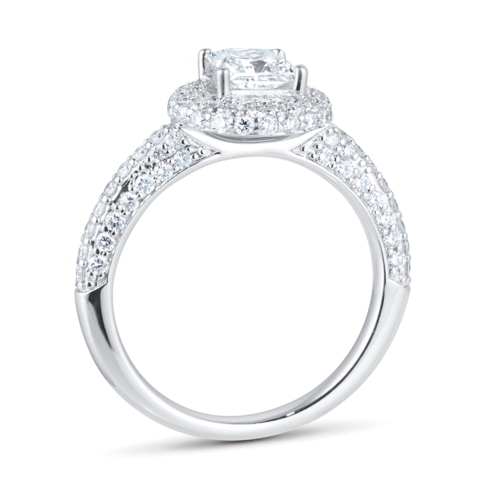 Goldsmiths 18ct White Gold Princess Cut 1.37cttw Diamond Halo Engagement Ring - Ring Size K