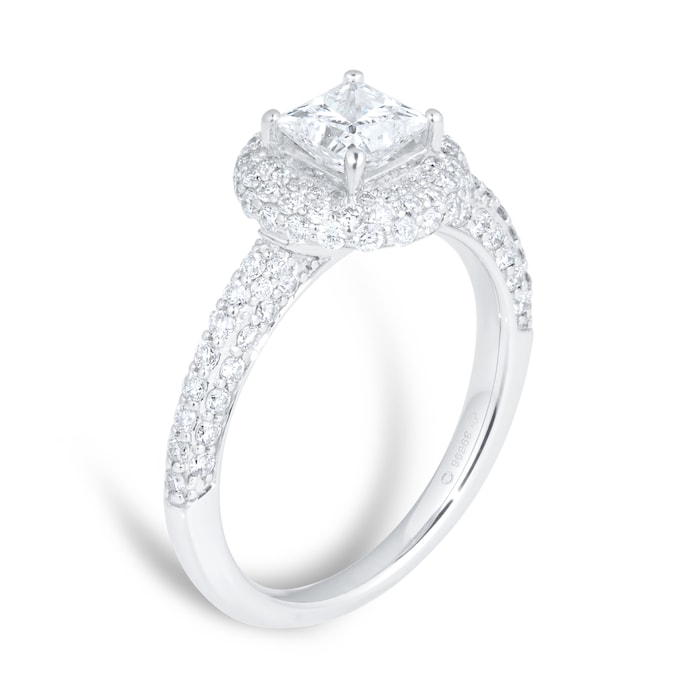 Goldsmiths 18ct White Gold Princess Cut 1.37cttw Diamond Halo Engagement Ring - Ring Size K