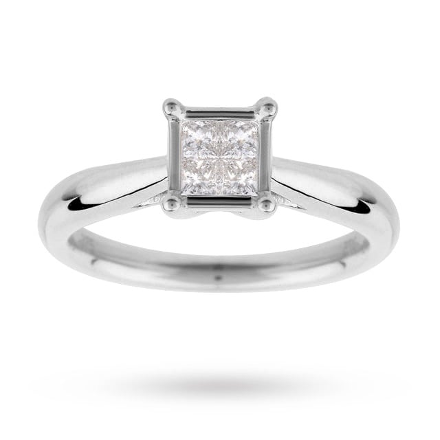 Goldsmiths Princess Cut 0.25 Carat Total Weight Diamond Cluster Ring Set In 9 Carat White Gold