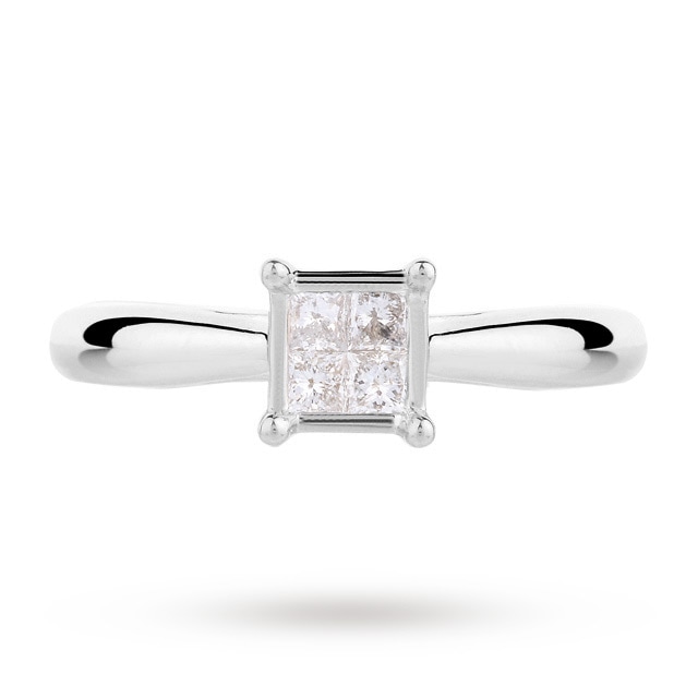 Goldsmiths Princess Cut 0.25 Carat Total Weight Diamond Cluster Ring Set In 9 Carat White Gold