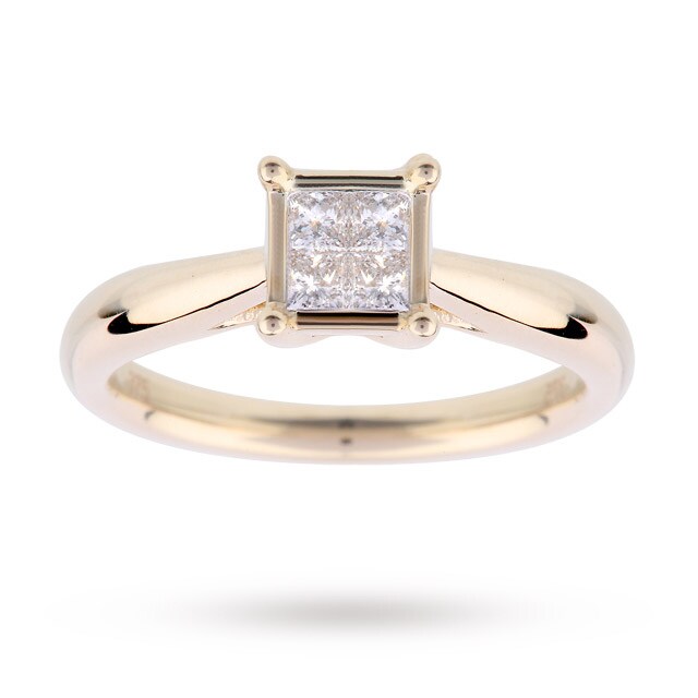 Goldsmiths Princess Cut 0.25 Carat Total Weight Diamond Cluster Ring Set In 9 Carat Yellow Gold
