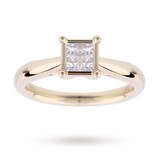Goldsmiths Princess Cut 0.25 Carat Total Weight Diamond Cluster Ring Set In 9 Carat Yellow Gold
