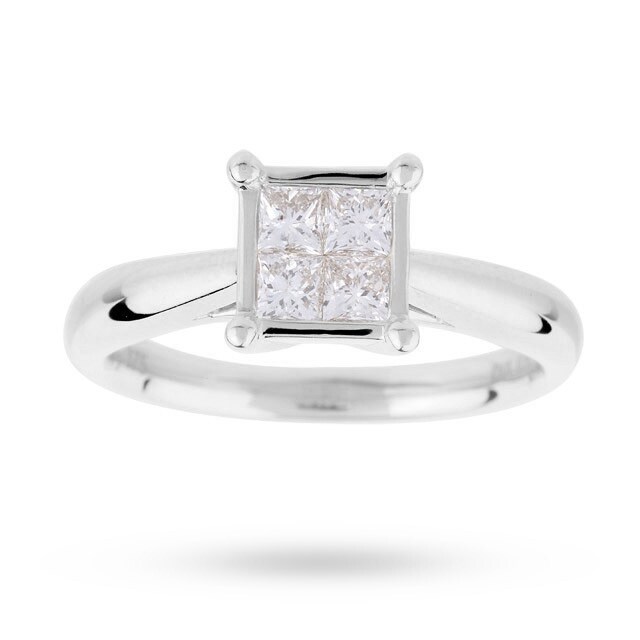 Goldsmiths Princess Cut 0.50 Carat Total Weight Diamond Cluster Ring Set In 9 Carat White Gold - Ring Size M