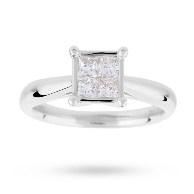 Goldsmiths Princess Cut 0.50 Carat Total Weight Diamond Cluster Ring Set In 9 Carat White Gold