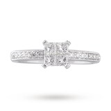 Goldsmiths Princess Cut 0.60 Carat Total Weight Diamond Cluster Ring With Diamond Set Shoulders In 9 Carat White Gold