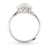 Goldsmiths 0.92ct Fancy Yellow Diamond With Diamond Halo Surround Set Ring In 18 Carat White Gold