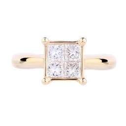 06016234 - Princess Cut 1.00 Carat Total Weight Invisible Set Diamond Ring Set In 18 Carat White Gold