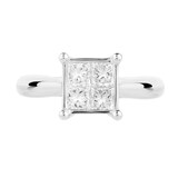 Goldsmiths Princess Cut 1.00 Carat Total Weight Invisible Set Diamond Ring Set In 18 Carat White Gold