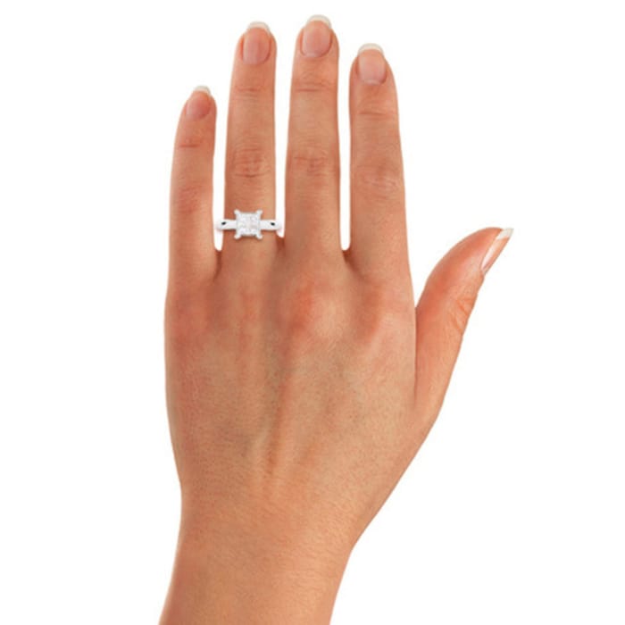Goldsmiths Princess Cut 1.00 Carat Total Weight Invisible Set Diamond Ring Set In 18 Carat White Gold
