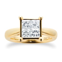 06016235 - Princess Cut 1.00 Carat Total Weight Invisible Set Diamond Ring Set In 18 Carat Yellow Gold