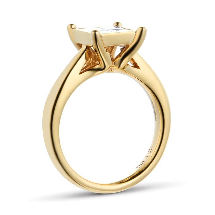 Goldsmiths Princess Cut 1.00 Carat Total Weight Invisible Set Diamond Ring Set In 18 Carat Yellow Gold