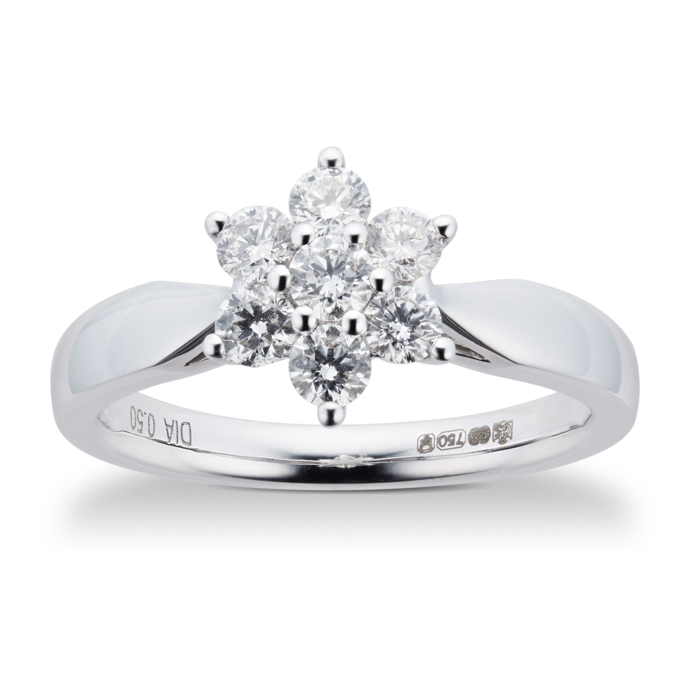 Goldsmiths Brilliant Cut 0.50ct Total Weight Diamond Cluster Ring In 18ct White Gold