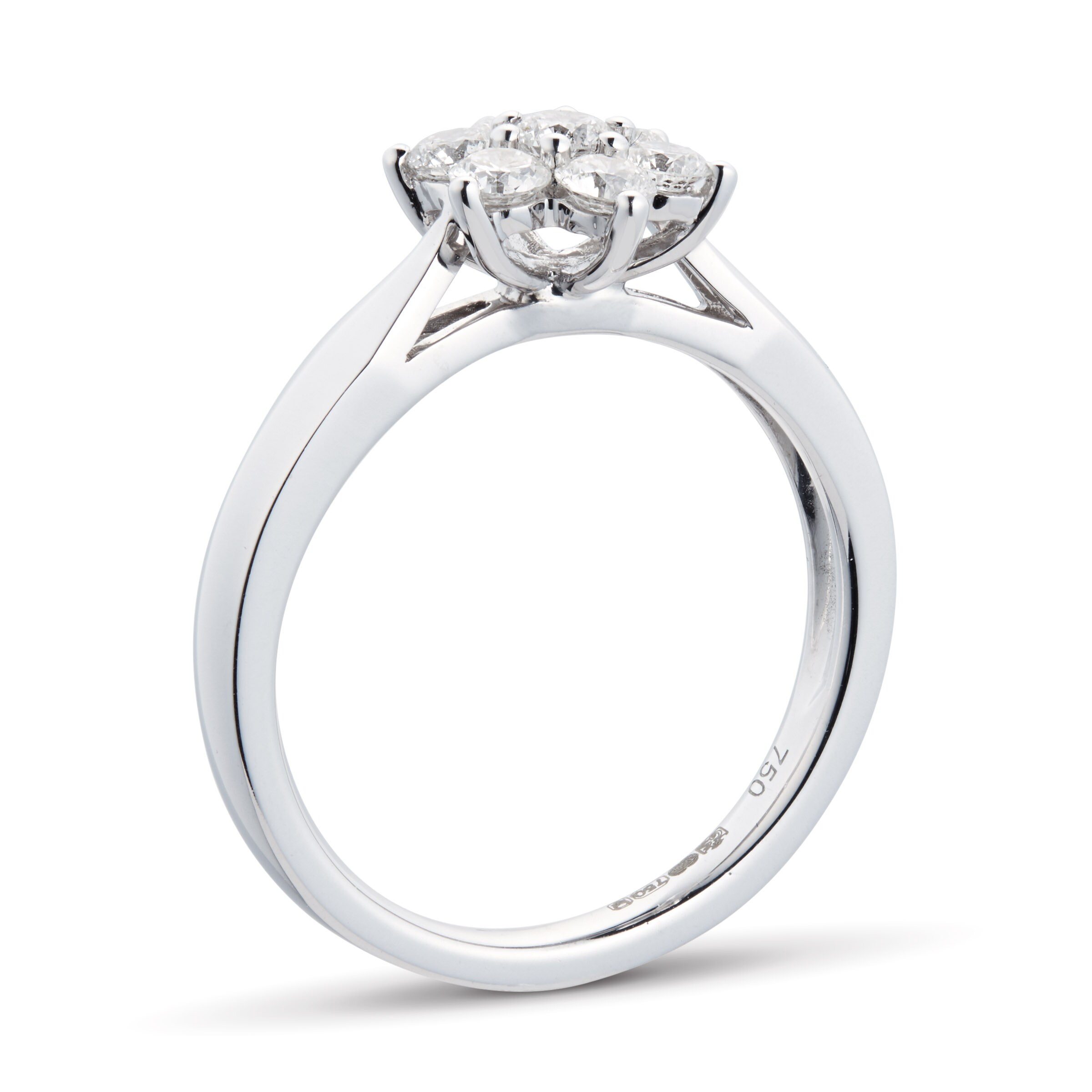 Goldsmiths Brilliant Cut 0.50ct Total Weight Diamond Cluster Ring In 18ct White Gold