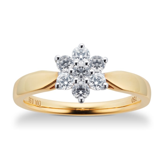Goldsmiths Brilliant Cut 0.50ct Total Weight Diamond Cluster Ring In 18ct Yellow Gold