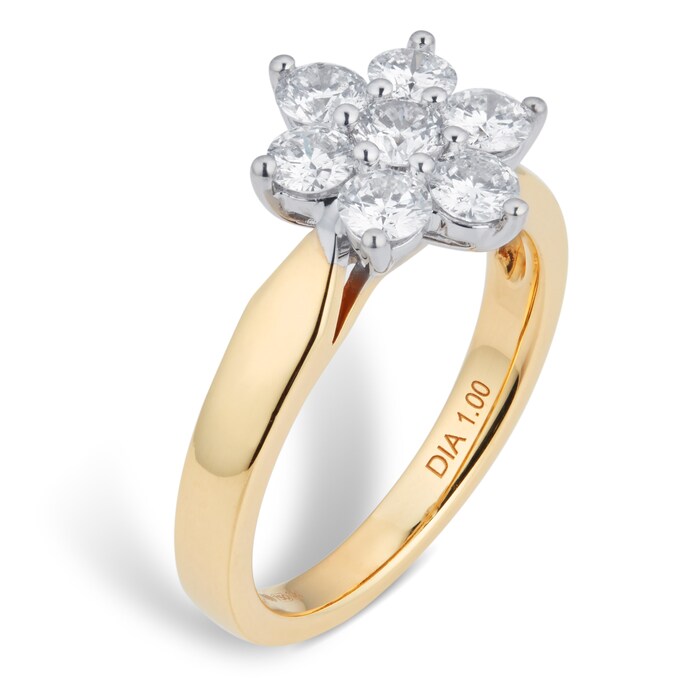 Goldsmiths Brilliant Cut 1.00ct Total Weight Diamond Cluster Ring In 18ct Yellow Gold