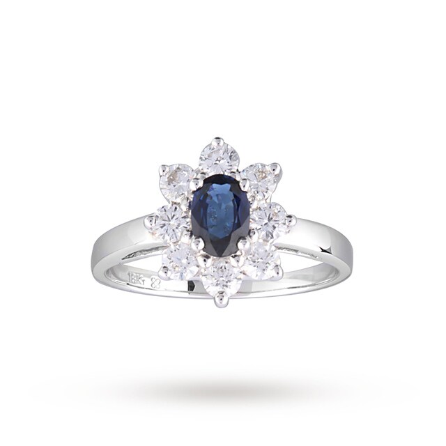 Goldsmiths Sapphire And Diamond Cluster Ring In 18ct White Gold