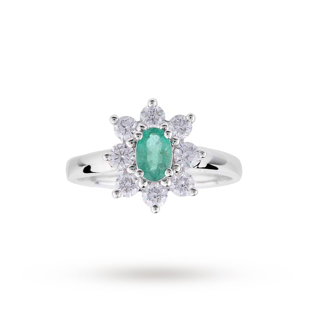 Goldsmiths Emerald And Diamond Cluster Ring In 18ct White Gold