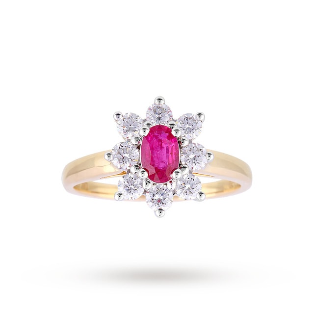 Goldsmiths Ruby And Diamond Cluster Ring In 18ct Yellow Gold